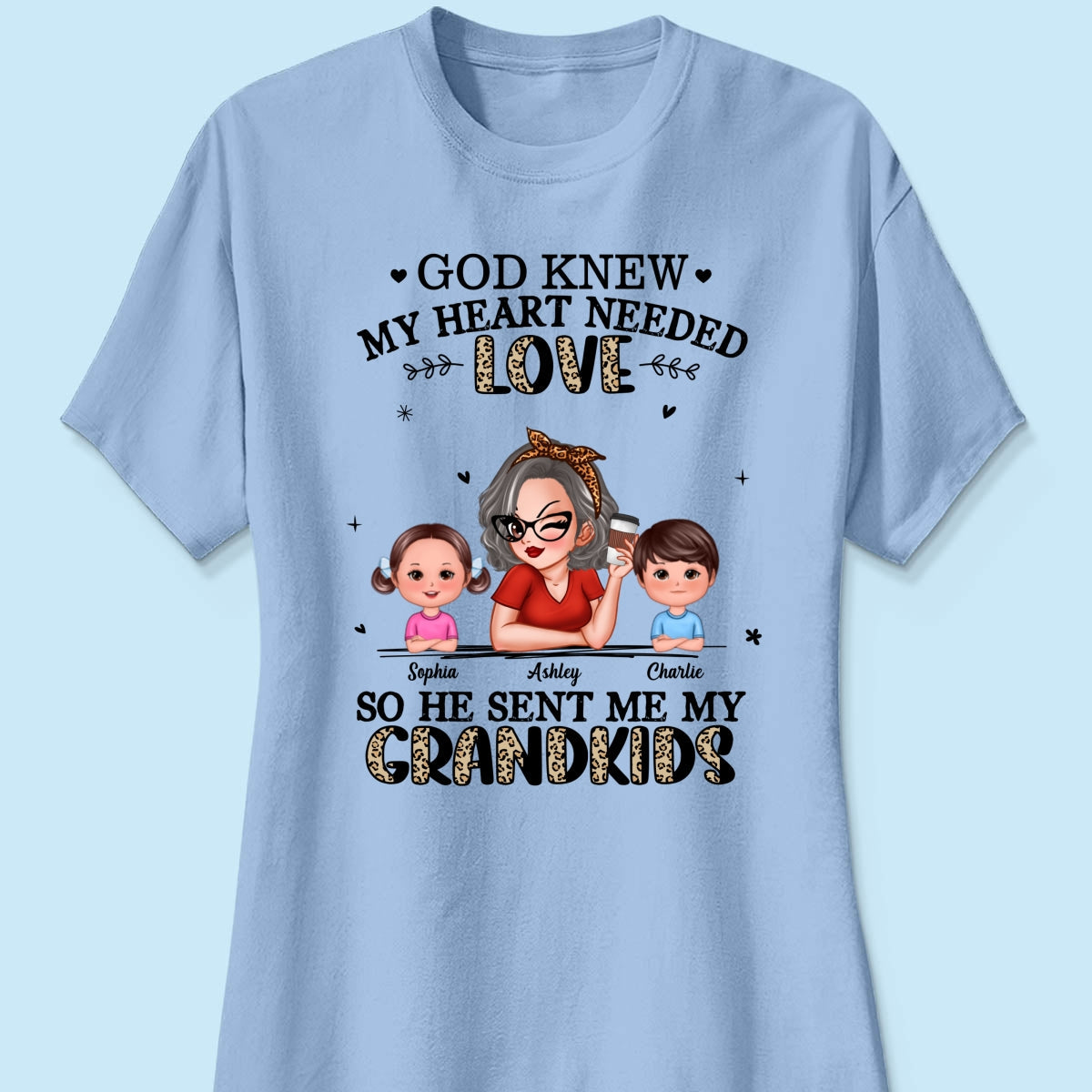 God Sent Me My Grandkids Half Leopard Gift For Grandma Personalized Shirt