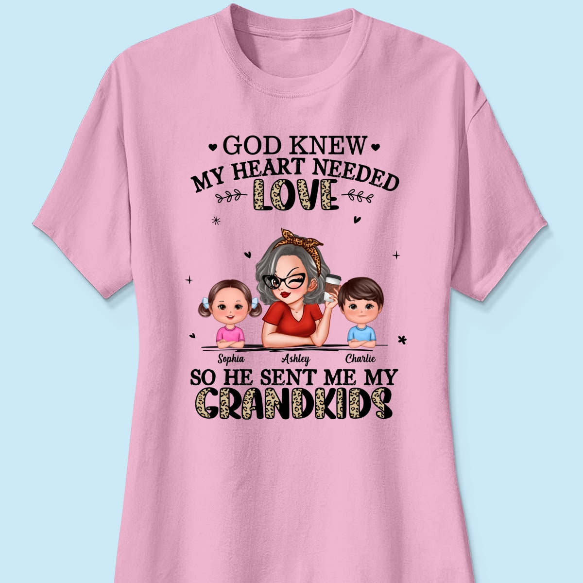 God Sent Me My Grandkids Half Leopard Gift For Grandma Personalized Shirt